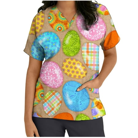 Easter Scrubs Tops for Women Working Uniforms Easter Eggs Bunny Print T-Shirts V Neck Short Sleeve Plus Size Loose Fit Pullover Shirts with Two Front Pockets
Easter Scrubs Tops for Women Working Uniforms Easter Eggs Bunny Print T-Shirts V Neck Short Sleeve Plus Size Loose Fit Pullover Shirts with Two Front Pockets