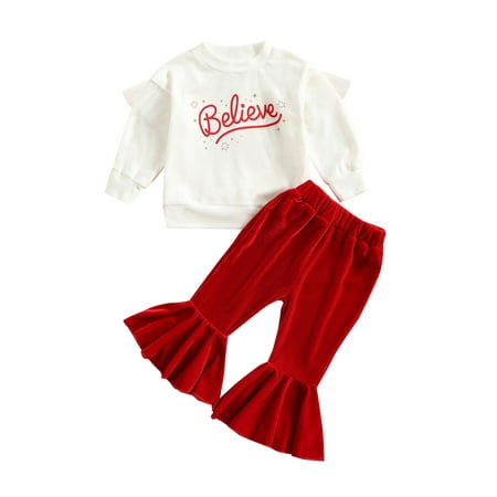 Canrulo 2Pcs Toddler Baby Girls Christmas Clothes Long Sleeve Letter Print Pullover Top + Flared Pants Outfits Red 6-12 Months
Canrulo 2Pcs Toddler Baby Girls Christmas Clothes Long Sleeve Letter Print Pullover Top + Flared Pants Outfits Red 6-12 Months