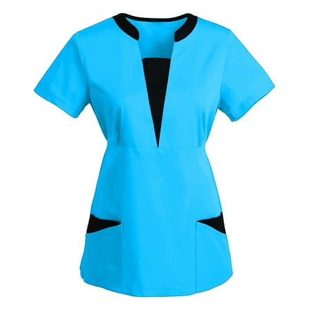 Puntoco Scrub Tops for Women Clearance Short Sleeve V-Neck Tops Work Uniform Patchwork Pocket Blouse Blue
Puntoco Scrub Tops for Women Clearance Short Sleeve V-Neck Tops Work Uniform Patchwork Pocket Blouse Blue