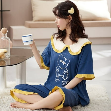 QWZNDZGR Summer Knitted Cotton Floral Pajamas Set Women Pyjamas Elegant Sleepwear Nightwear Pijama Mujer Plus Size Calf-Length Pants Home
QWZNDZGR Summer Knitted Cotton Floral Pajamas Set Women Pyjamas Elegant Sleepwear Nightwear Pijama Mujer Plus Size Calf-Length Pants Home