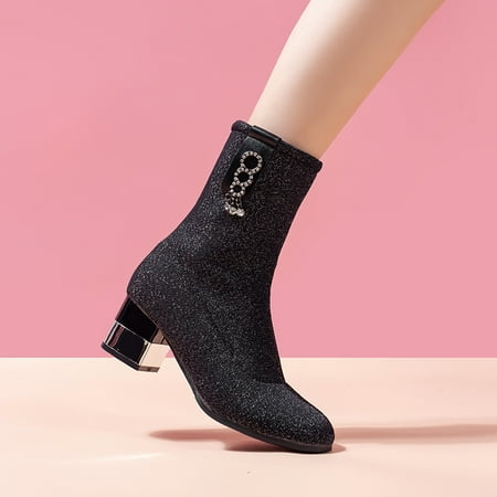 Women‘s Faux Rhinestone Mid Calf Boots Chunky Heel Side Zipper Shoes Fashion Round Toe Shoes
Women‘s Faux Rhinestone Mid Calf Boots Chunky Heel Side Zipper Shoes Fashion Round Toe Shoes