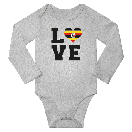 Love Uganda Heart Flag Baby Long Slevve Bodysuits (Gray 6-12 Months)