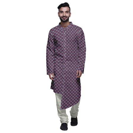 Atasi Printed Kurta Pajama For Men Asymmetric Style Casual Summer Clothing