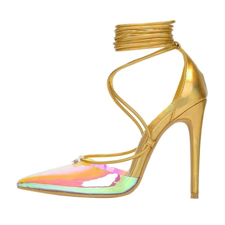 Cathalem Women Stiletto High Heeled Sandals Fashion High Heeled Sandals Color Transparent Pointed Hollow Strapping Stiletto Sandals Gold 37
Cathalem Women Stiletto High Heeled Sandals Fashion High Heeled Sandals Color Transparent Pointed Hollow Strapping Stiletto Sandals Gold 37