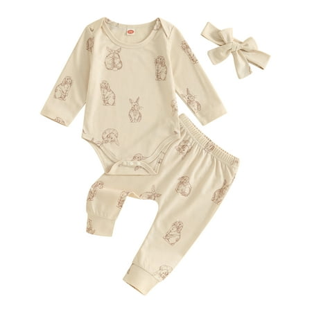 Mevireiy Baby Girls Outfits Bunny Print Long Sleeve Romper Elastic Waist Pants Headband Beige 0-3 Months
Mevireiy Baby Girls Outfits Bunny Print Long Sleeve Romper Elastic Waist Pants Headband Beige 0-3 Months