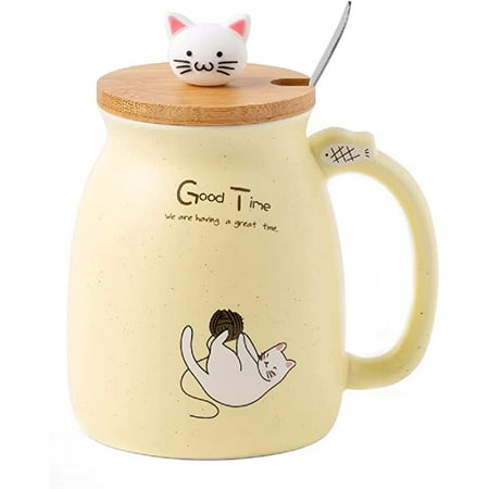 Egebert Cute Ceramic Cat Mugs with Spoon and wooden lid Tea Cup Coffee Water Milk Mug for Home Office Drinkware Gift 420ml/18.2oz(Yellow)
Egebert Cute Ceramic Cat Mugs with Spoon and wooden lid Tea Cup Coffee Water Milk Mug for Home Office Drinkware Gift 420ml/18.2oz(Yellow)