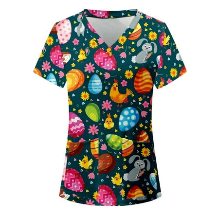 TAIAOJING Women Scrubs Top Short Sleeve V-neck Tops Working Uniform Blouse