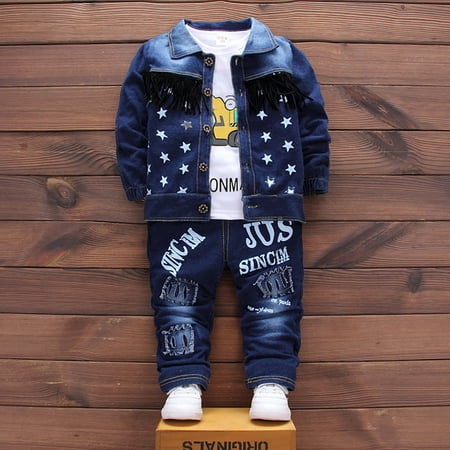 Gunia Toddler Fall Outfits Sets 3Piece Set Clothes Letter Denim Coat Tops Shirt Pants For Boys Girls Streetwear
Gunia Toddler Fall Outfits Sets 3Piece Set Clothes Letter Denim Coat Tops Shirt Pants For Boys Girls Streetwear