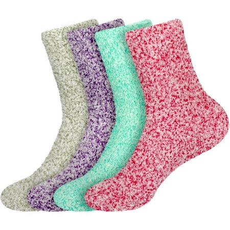 Women s Extra Large Fuzzy Warm Feather Soft Socks - Assortment 4D - 4prs
