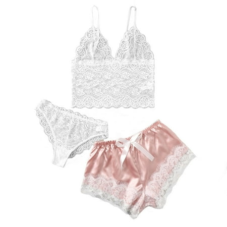 BIZIZA Pajamas Sets for Women Lace 3 Piece Cami Crop Top Solid Color Shorts and Brief Sleepwear White L
BIZIZA Pajamas Sets for Women Lace 3 Piece Cami Crop Top Solid Color Shorts and Brief Sleepwear White L