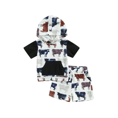 Infant Boys Summer Clothes Outfits Cow Print Contrast Color Hooded Short Sleeve Pocket Tops and Elastic Waist Shorts 2Pcs Suit
Infant Boys Summer Clothes Outfits Cow Print Contrast Color Hooded Short Sleeve Pocket Tops and Elastic Waist Shorts 2Pcs Suit