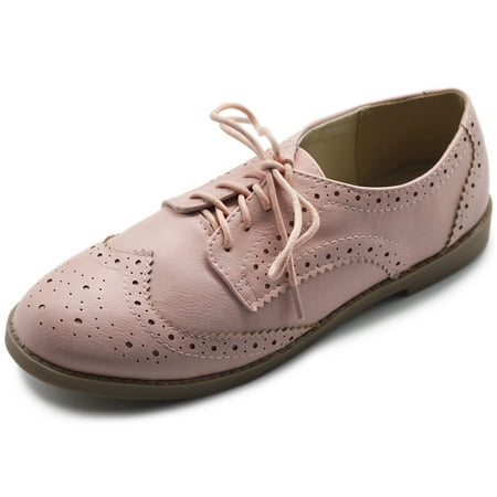 Ollio Women s Flat Shoes Wingtip Lace Up Faux Leather Oxford M2921