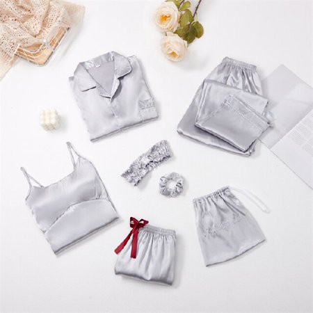 PIKADINGNIS 7 Pcs Pajamas Set Silk Women Home Clothes Women Pajimas Satin Shorts Long Sleeve Top Elastic Waist Pants Lounge Sleepwear Suit
PIKADINGNIS 7 Pcs Pajamas Set Silk Women Home Clothes Women Pajimas Satin Shorts Long Sleeve Top Elastic Waist Pants Lounge Sleepwear Suit