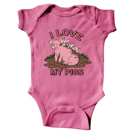 Inktastic I Love My Pigs with Cute Pig Family Gift Baby Boy or Baby Girl Bodysuit
