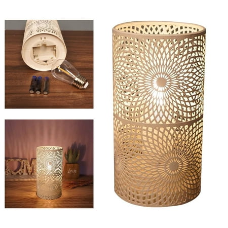 Mtal Tabl Lamp Battry Powrd Bd rdl LED Bdroom Accnt Light