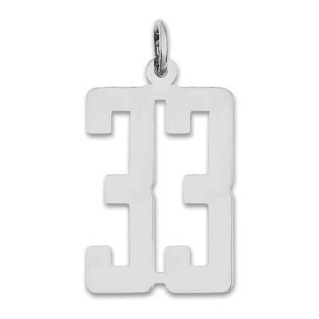 Sterling Silver Rhodium-plated Small Elongated Pol Number 33 Charm QES33 (0.51 grams | 20MM x 8MM)