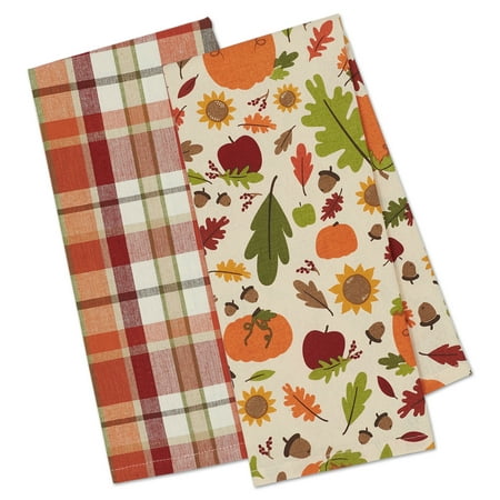 DII Pumpkin Spice Plaid Dishtowel 18x28 100% Cotton