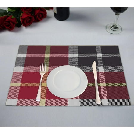 ABPHQTO Red Gray Flanel Check Placemat 12x18 Inch Set of 2 Table Placemats