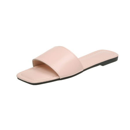 

Womens Flat Sandals Fashion Round Open Toe Slip On Slides Slippers for Summer Womens Summer Fashion Solid Color Slippers Square Head Flat Multicolour Casual Slippers Pink 8.5