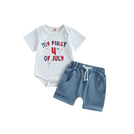 Independence Day Baby Jumpsuit Set Summer Letter Printed Short Sleeve Romper and Elastic Waist Shorts
Independence Day Baby Jumpsuit Set Summer Letter Printed Short Sleeve Romper and Elastic Waist Shorts