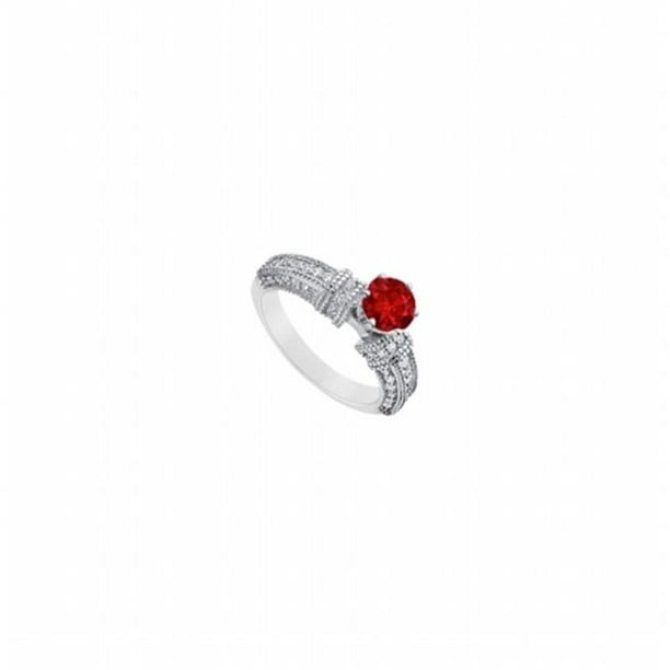 Ruby & Diamond Engagement Ring 14K White Gold, 1.00 CT - Size 5.5
