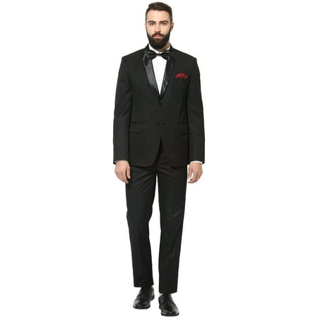 Hangup Men s Formal Black Blended Regular Solid Suit Tuxedo