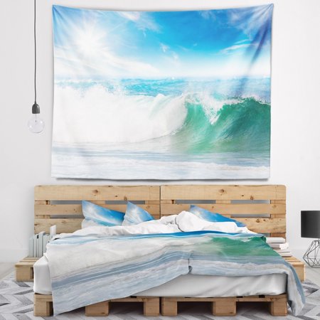 DESIGN ART Designart 'White and Blue Waves under Sun' Seascape Wall Tapestry