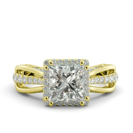 3.25 ct Princess Brilliant Moissanite & Diamond Solitaire Engagement Ring 14k Yellow Gold