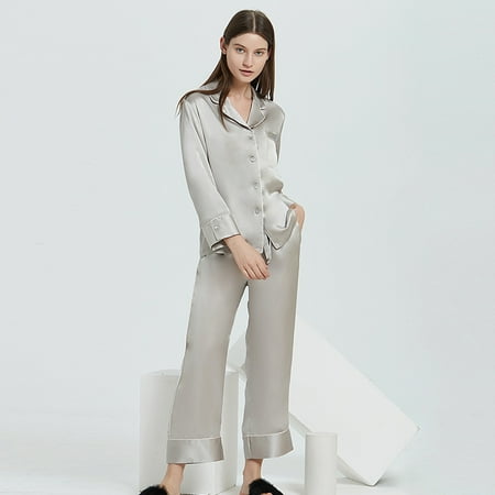 Favorite home.22Mm silk pajamas mulberry silk pajamas set 100% mulberry silk home wear. Grey size L
