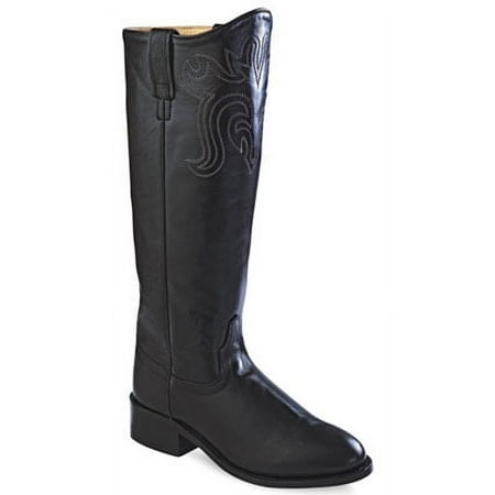 Old West Black Womens All Leather 14in Tall Roper Toe Cowboy Boots 6 M