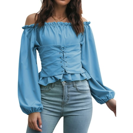ZXZY Women Off-the-Shoulder Frill Long Sleeve Lace-Up Corset Smocked Blouse
ZXZY Women Off-the-Shoulder Frill Long Sleeve Lace-Up Corset Smocked Blouse