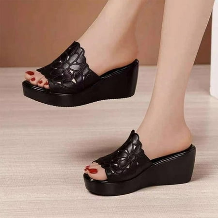 Mishuowoti sandals for women 2023 Spring Summer Women Sandals Wedge Slippers Thick Bottom Fish Mouth Shoes Hollow