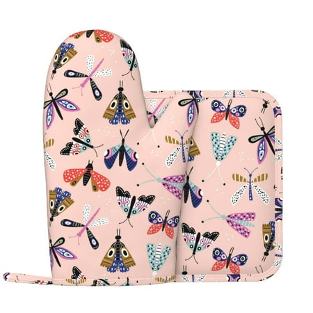 Colorful Moth Oven Mitts and Pot Holders Sets with 1 Non-Slip Left Silicone Oven Mitts and 1 Heatproof Insulated Hot Pads for Kitchen Use in Cooking Baking Grilling
Colorful Moth Oven Mitts and Pot Holders Sets with 1 Non-Slip Left Silicone Oven Mitts and 1 Heatproof Insulated Hot Pads for Kitchen Use in Cooking Baking Grilling