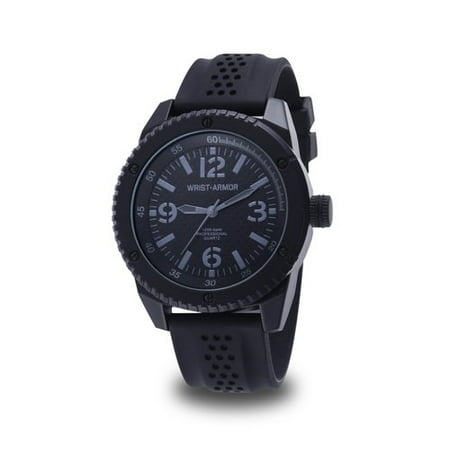 Wrist Armor Men's C20 Watch, Stealth Faux Carbon Dial, Black Rubber Strap