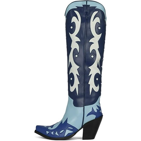 

Jeffrey Campbell Starwood-2 Blue Combo Pointy Toe Pull On Leather Knee High Boot (Blue Combo 11)