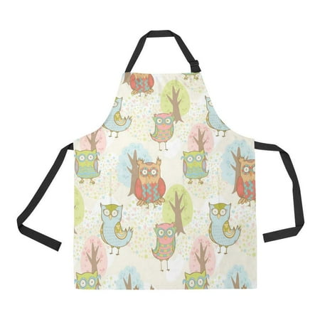 ASHLEIGH Kitchen Aprons Cute Owls with Trees Adjustable Bib Apron with Pockets for Women Men