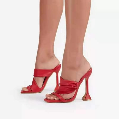 

Women s High Stilettos Heels Open Square Toe Slip On Comfort Dress Pumps Sandals