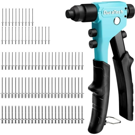DURATECH 4-in-1 Rivet Gun Pop Rivet Tool Kit with 100 Rivets - 3/32 1/8 5/32 3/16 Heavy Duty Hand Riveter with 4 Interchangeable Nosepieces for Metal Plastic Leather
DURATECH 4-in-1 Rivet Gun Pop Rivet Tool Kit with 100 Rivets - 3/32 1/8 5/32 3/16 Heavy Duty Hand Riveter with 4 Interchangeable Nosepieces for Metal Plastic Leather