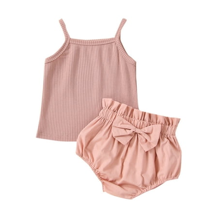 CenturyX 2Pcs Infant Baby Girl Set Fashion Solid Color Thin Spaghetti Straps Ribbed Camisole Matching Elastic Waist Bow Decor Shorts Pink 6-12 Months
CenturyX 2Pcs Infant Baby Girl Set Fashion Solid Color Thin Spaghetti Straps Ribbed Camisole Matching Elastic Waist Bow Decor Shorts Pink 6-12 Months