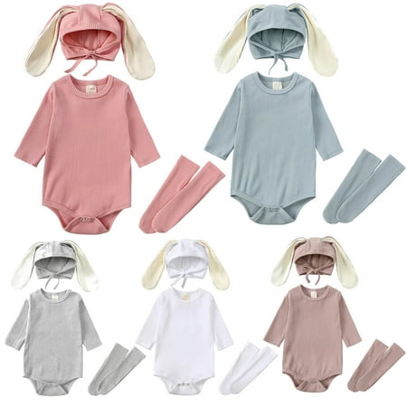 Baby Girls Boys Cute Rabbit Romper Long Sleeve Button Jumpsuits Toddler Autumn Spring Romper With Hat + Socks Three Pieces Blue 12-24 Months
Baby Girls Boys Cute Rabbit Romper Long Sleeve Button Jumpsuits Toddler Autumn Spring Romper With Hat + Socks Three Pieces Blue 12-24 Months