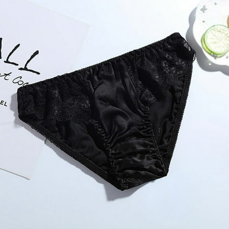 Women s Silk Satin Lace Briefs G-String Panties Lingerie Soft Underwear Knickers