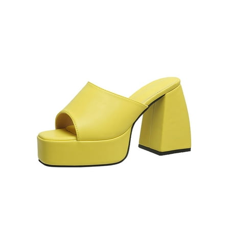 Ritualay Women s Fashion Slip On Block Sandal Wedding Non-slip High Heel Slippers Comfort Chunky Dress Slides Yellow 4.5
Ritualay Women s Fashion Slip On Block Sandal Wedding Non-slip High Heel Slippers Comfort Chunky Dress Slides Yellow 4.5