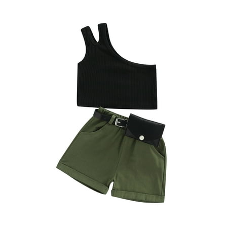 Suanret Toddler Girl 2PCS Summer Streetwear Outfits One Shoulder Ribbed Sleeveless Tank Tops Matching Solid Color Elastic Shorts with Waist Bag Black 4-5 Years
Suanret Toddler Girl 2PCS Summer Streetwear Outfits One Shoulder Ribbed Sleeveless Tank Tops Matching Solid Color Elastic Shorts with Waist Bag Black 4-5 Years
