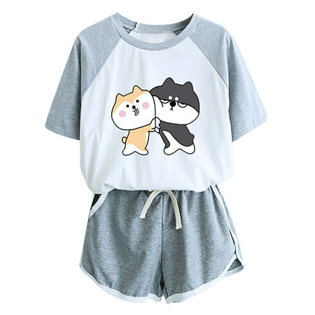 Womens Shorts Pajama Set Patchwork Short Sleeve Crewneck T Shirts Tops Loose Shorts Lounge Sets Sleepwear Nightwear Pjs
Womens Shorts Pajama Set Patchwork Short Sleeve Crewneck T Shirts Tops Loose Shorts Lounge Sets Sleepwear Nightwear Pjs