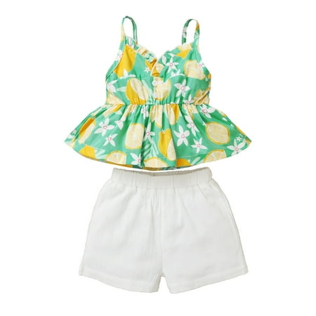 Baby Girls Outfits Sleeveless Lemon Print Strap Top+ Shorts 2PCS Outfits Set 18-24 Months Green
Baby Girls Outfits Sleeveless Lemon Print Strap Top+ Shorts 2PCS Outfits Set 18-24 Months Green
