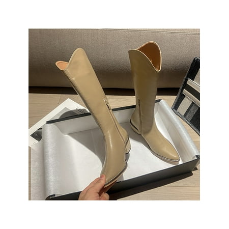 Difumos Women Winter Shoes Chunky Heel Western Cowgirl Boots Pointed Toe Knee High Boot Work Comfort Casual V Cut Beige with Warm Lined 7
Difumos Women Winter Shoes Chunky Heel Western Cowgirl Boots Pointed Toe Knee High Boot Work Comfort Casual V Cut Beige with Warm Lined 7
