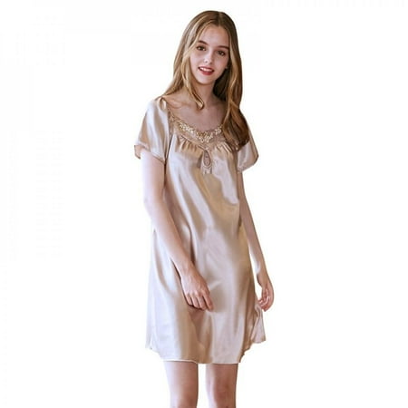 Clearance!Ladies Summer Sexy Casual Short-Sleeve Square Collar Nightdress Imitation Silk Solid Color Hollow Lace Homewear Pajamas Khaki XXXL
Clearance!Ladies Summer Sexy Casual Short-Sleeve Square Collar Nightdress Imitation Silk Solid Color Hollow Lace Homewear Pajamas Khaki XXXL