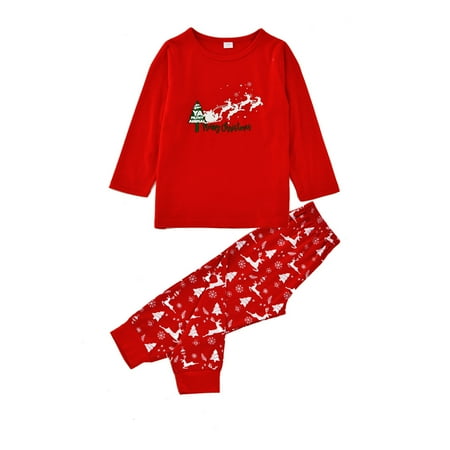 Felirenzacia Parent-child Warm Christmas Set Printed Home Wear Pajamas Two-piece Mom Set