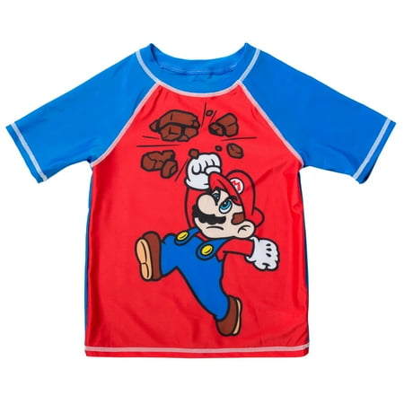 SUPER MARIO Nintendo Mario Toddler Boys Rash Guard Swim Shirt Red 3T