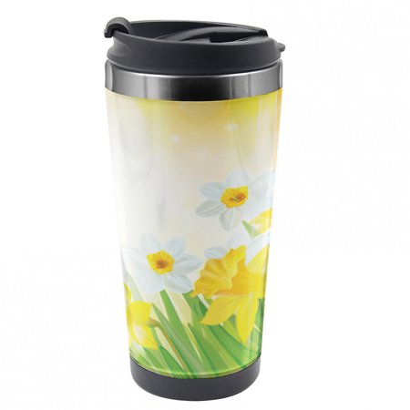 Daffodil Travel Mug, Flower Garden in Summer, Steel Thermal Cup, 16 oz, by Ambesonne